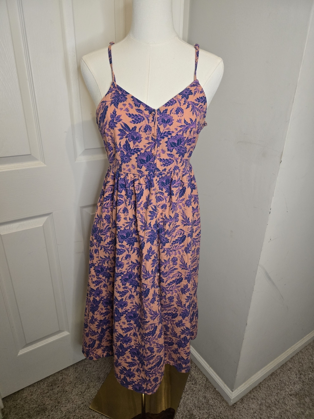 Universal Thread Peach Midi Dress with Purple Floral Print